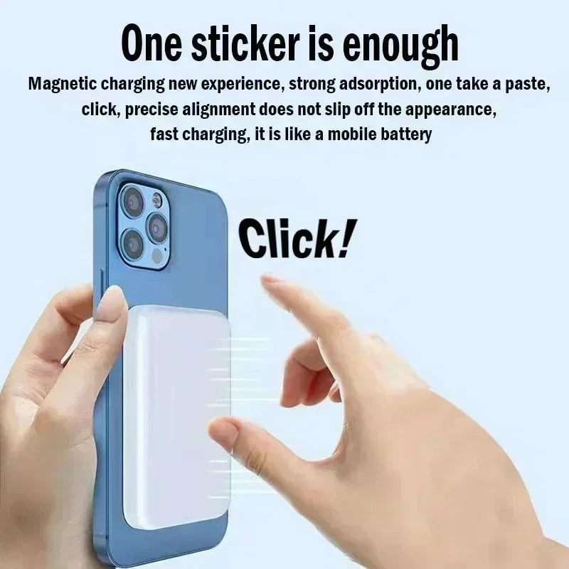 Magnetic power bank shown in black, white, blue and pink