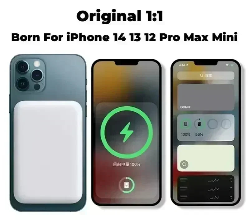 Magnetic power bank next to a phone showing its slim depth
