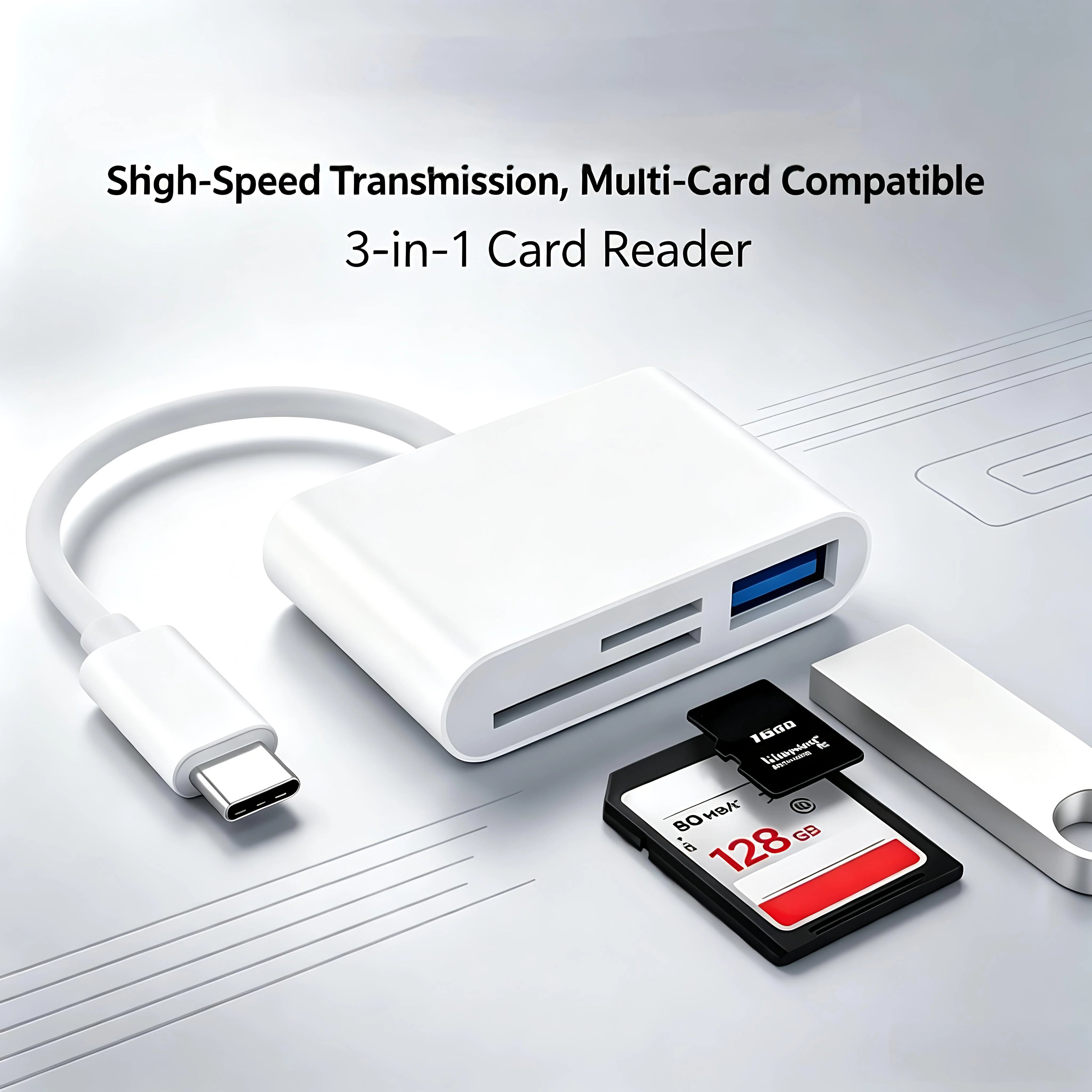 3-in-1 USB-C card reader with SD, microSD and USB slots