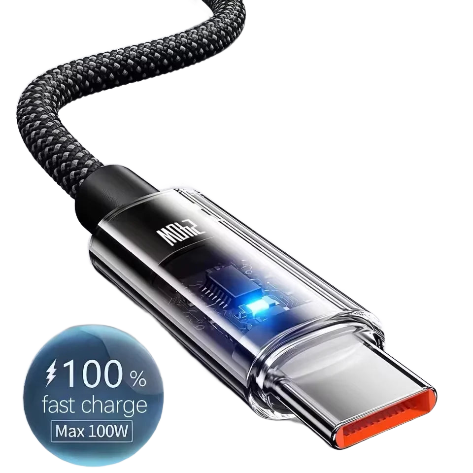 240W braided USB-C fast-charging cable with LED power display